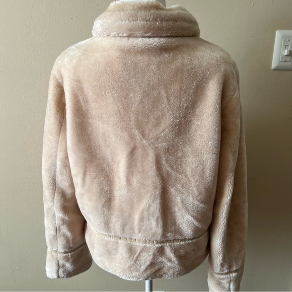 CALI 1850 Light Tan Sherpa Fleece Collar Neckline Zip Up Teddy Jacket-Size M - Picture 12 of 13